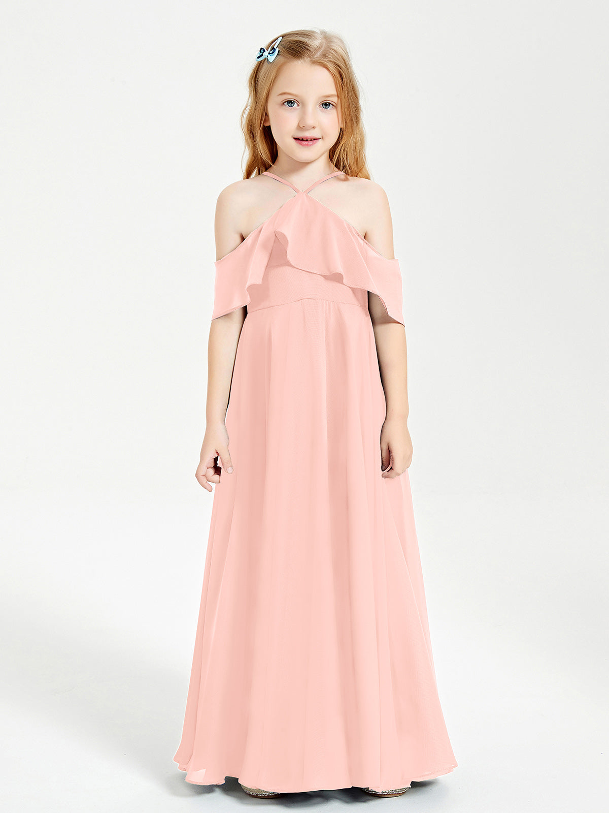 Off-the-Shoulder Long Dresses for Junior Bridesmaids Coral